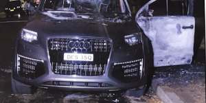 The burnt-out Audi Q7 used in the Barbaro murder plot. 