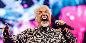 Tom Jones performs at Margaret Court Arena on March 28. 