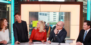 Sunrise newsreader Natalie Barr,executive producer Michael Pell,and hosts Samantha Armytage and David Koch.