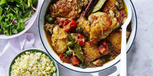 Karen Martini’s pot-roasted chicken with tomato and olives.