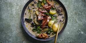 Rustic mushroom,potato and bacon soup. 
