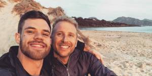 Hamish Macdonald with his partner,Jake Fitzroy:“He’s my best friend and I just feel tremendously lucky to share our lives together."