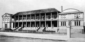 The NSW Parliament in 1856 opened with two houses of Parliament,including the new upper house,the Legislative Council,on the right. 