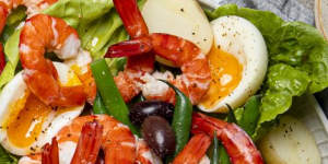 Australian tiger prawn nicoise salad by Hayden Quinn.