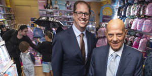 Premier Investments chairman Solomon Lew (R) and retail boss Richard Murray in a Smiggle store. 