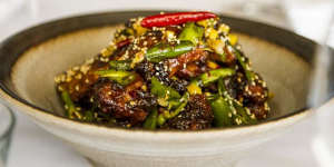 Smoky,sweet,salty and sticky:Pork ribs with jackfruit and pickled green chilli.