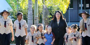Education Minister Grace Grace unveils the new uniform policy at Stretton State College .