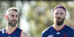 Brodie Grundy with Max Gawn at Melbourne.