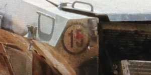 The Bushmaster damaged by an IED in Afghanistan in 2021. 