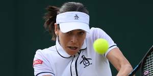 Ajla Tomljanovic plays a backhand against Alize Cornet in their fourth-round match.