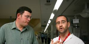Then-health minister Daniel Andrews with ICU director Carlos Scheinkestel during a visit to the Alfred Trauma Centre in February 2009.