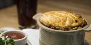 Made for cold weather:the lamb shank and farro pie.