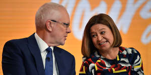 Hitting back at critics:ABC chairman Justin Milne pictured with managing director Michelle Guthrie.