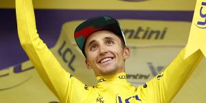 Jai Hindley in the Tour de France’s famous yellow jersey.