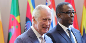 Prince Charles,arrives at the CHOGM opening ceremony in Kigali,Rwanda,on June 24,his first as Head of the Commonwealth.
