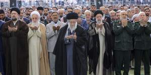 Iran’s Supreme Leader Ayatollah Ali Khamenei leads Eid al-Fitr prayer marking the end of the Muslim holy fasting month of Ramadan in Tehran on Wednesday.