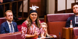 Liberal Senator Jacinta Price delivering her first speech in the Senate.