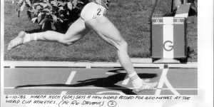 Marita Koch setting a world record in Canberra in 1985.