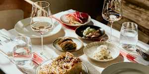 Lunch begins with a bracket of snacks.