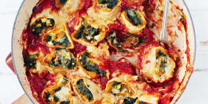 Jamie Oliver's butternut pumpkin and spinach pasta rotolo.