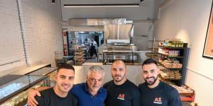 Owners of the A1 Bakery at their new shop in Fitzroy. Anthony,Elias,Haikal and Daniel,L to R. 11 May 2023. The Age Goodfood. Photo:Eddie Jim.