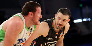 Chris Goulding has a wry smile at Phoenix opponent Thomas Vodanovich.