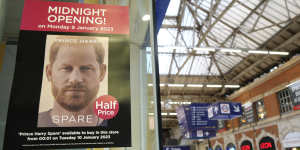 On sale:A poster advertises the midnight opening of a store to sell the new book by Prince Harry called ‘Spare’ in London.