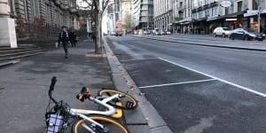 An oBike left on Spencer Street in June. 