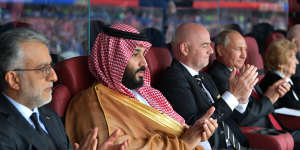 Mohammed bin Salman with AFC president Sheikh Salman (left) and FIFA president Gianni Infantino.