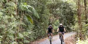 Cyclists enjoy the Tweed section of the Northern Rivers Rail Trail.