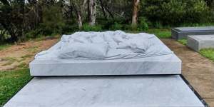 Balnaves’ grave,an unmade bed carved from marble by artist Alex Seton.