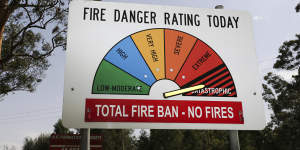 A catastrophic fire danger rating sign at Maroota,a suburb to the north-west of Sydney.