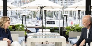 Justine Kirkjian,CEO of the Cruising Yacht Club of Australia,and Antony Jones,CEO of The Boathouse Group in their new waterfront restaurant. 