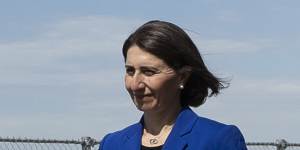 Premier Gladys Berejiklian and Minister for Transport and Roads Andrew Constance at the M4-M5 Link site on Thursday.