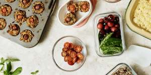 Mini quinoa muffins - the conveniently placed cherry tomato halves act like tomato sauce!