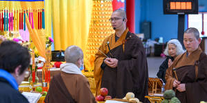 Buddhist monks lead prayers to mark the Hungry Ghosts Festival at the Bright Moon Buddhist Society temple in Springvale. 