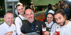 Some of the Dan’s Diner crew,including (from left) Daniel Wilson,bartender Daniel Docherty and chef Daniel Puskas,with waitstaff Will Lonergan and Dena Eketone.
