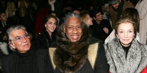 Designer Roberto Cavalli,Vogue editor Andre Leon Talley and Lee Radziwill,sister of Jacqueline Kennedy Onassis,front row in 2007.