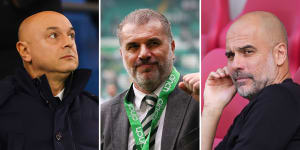 Tottenham chairman Daniel Levy,Celtic boss Ange Postecoglou,and Manchester City manager Pep Guardiola.