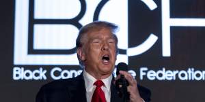 Trump speaks at the Black Conservative Federation’s annual honours dinner on Friday in Columbia,South Carolina.