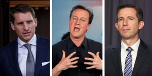 David Cameron (centre) implemented an A-list system as leader of the UK Conservative party. Now Andrew Hastie and Simon Birmingham are looking at copying it. 