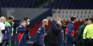 Players leave the pitch in the Champions League match between PSG and Basaksehir after anger at an alleged racial slur from a fourth official.