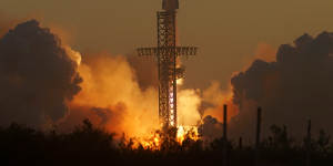 SpaceX’s mega rocket,Starship,launches for a test flight from Starbase in Boca Chica,Texas,in November last year.