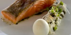 Confit ocean trout with egg,at the Lane Vineyard,Hahndorf. 