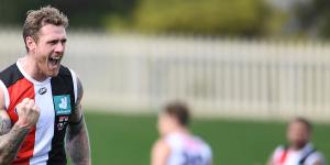 Tim Membrey celebrates one of his three goals.