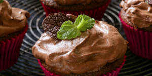 Caroline Velik's chocolate mousse cupcakes with mint.