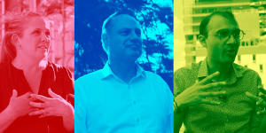 Brisbane lord mayoral candidates Tracey Price (Labor),Adrian Schrinner (LNP) and Jonathan Sriranganathan (Greens).