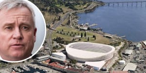 The federal government has pledged funding for a new stadium in Hobart. Inset:Tasmania Premier Jeremy Rockliff.