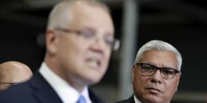 Scott Morrison and then Liberal candidate for the seat of Gilmore,Warren Mundine,during the 2019 campaign.