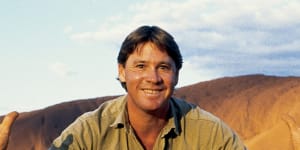 In this photo released by Animal Planet shows a undated photo of Australian international media personality and environmentalist Steve Irwin at Uluru,(also known as Ayers Rock) who died on the Great Barrier Reef in far north Queensland,Australia,Monday,Sept. 4,2006. Irwin,known as The Crocodile Hunter,was killed Monday by a stingray barb to his heart while fiming a new television series. (AP Photo/Animal Planet,HO)**EDITORIAL USE ONLY**